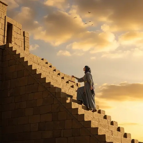 Chaldean Princess Ascending Assyrian Step Ziggurat | Divine Connection