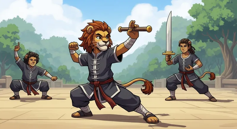 Charming Juvenile Lion: Martial Arts Master Showcase