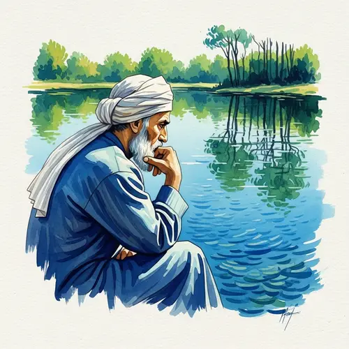 Middle-Eastern Male Philosopher Watercolor Art Inspired by Van Gogh