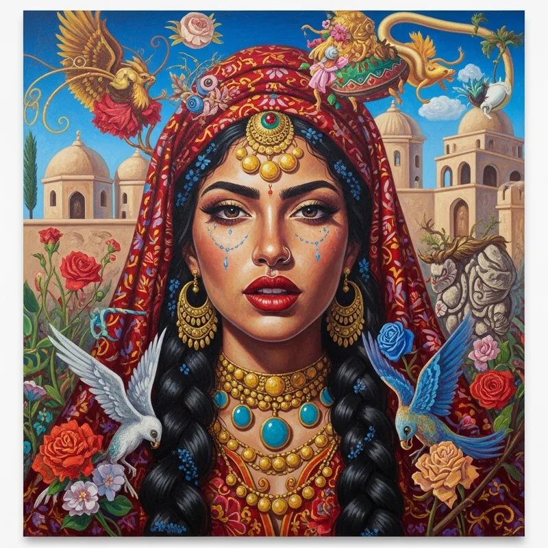 Vibrant Cultural Portrait: Abeerah with Fierce Expression