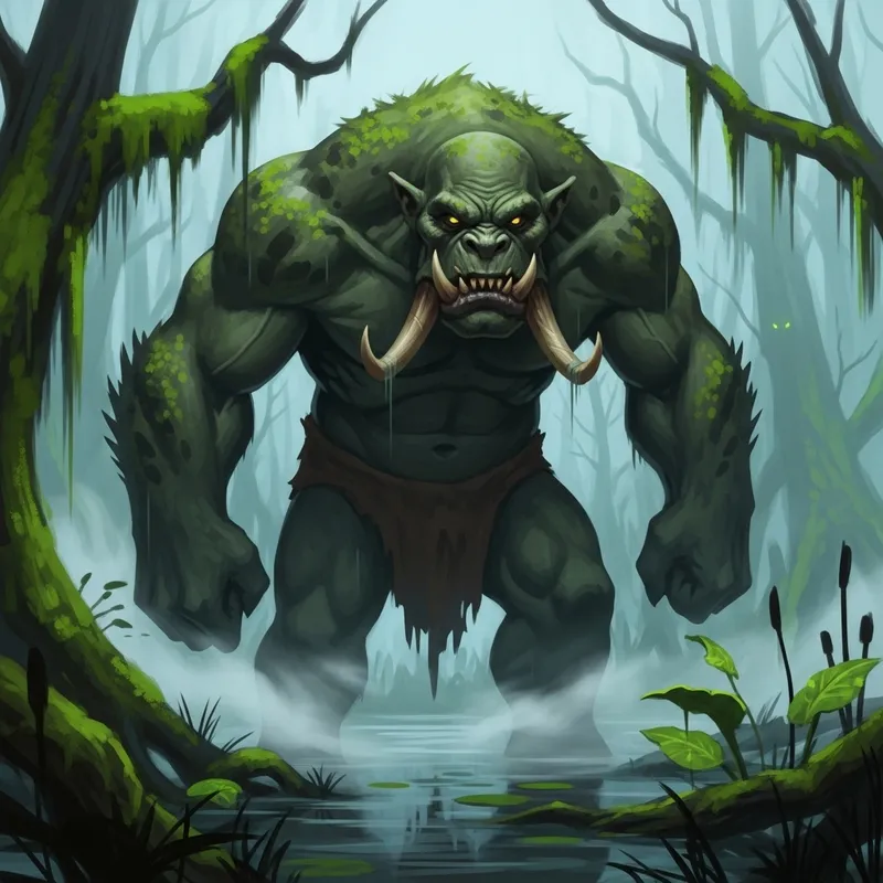 Intimidating Ogre in Misty Swamp - Powerful Fantasy Artwork