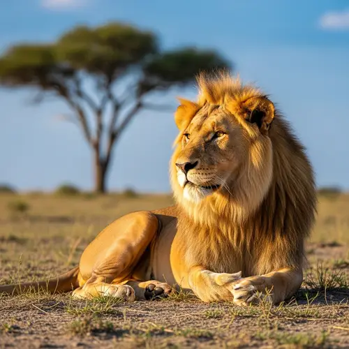 Majestic Lion in Sunlit Savannah | Symbol of Authority