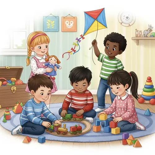 Inspiring Multicultural Kids Playroom Scene | Fun Toys Illustration