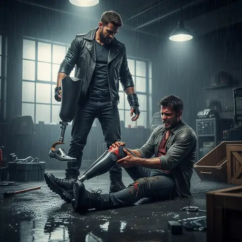 Dramatic Scene: Alpha Holds Prosthetic Leg, Beta In Distress