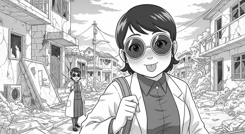 Monochrome Urban Post-Apocalyptic Anime Girl Scientist | 90s Artstyle