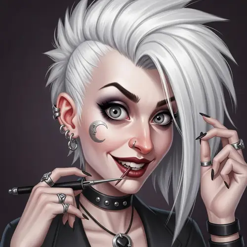 Gothic-Inspired Woman with Punk-Style White Hair