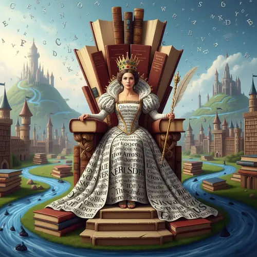 Regal Queen Ruling Over Kingdom of Words