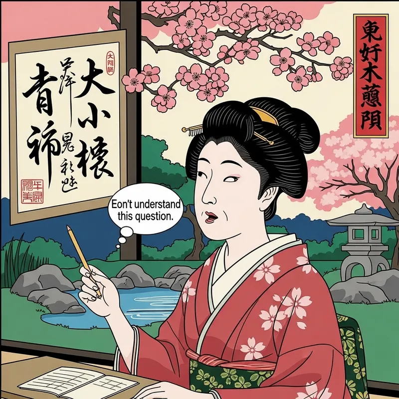 Japanese Quiz Illustration with Thoughtful Woman
