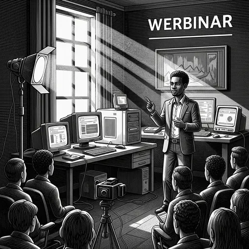 Vintage Retro Webinar Scene in Black and White