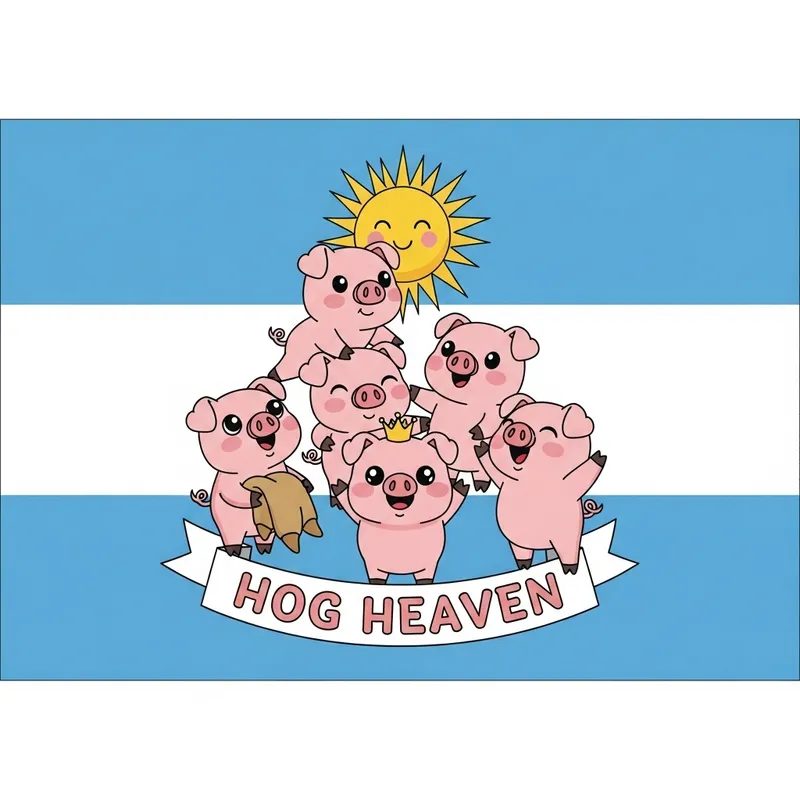 Country Flag with Cute Piglet Characters