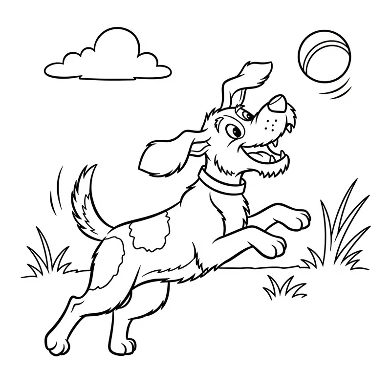Playful Dog Coloring Page - Classic Children's Book Style