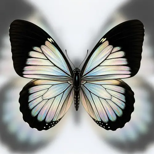 Pearl Iridescent Butterfly with Black Edges - Illustrated