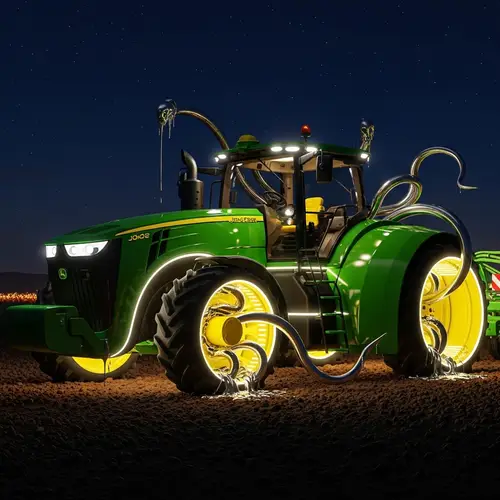 Futuristic John Deere Agricultural Tractor | Nighttime LED Lights