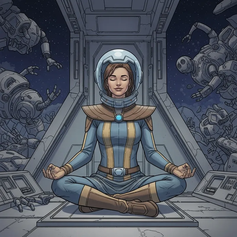 Cosmic Meditation: Future Woman in Spaceship Temple