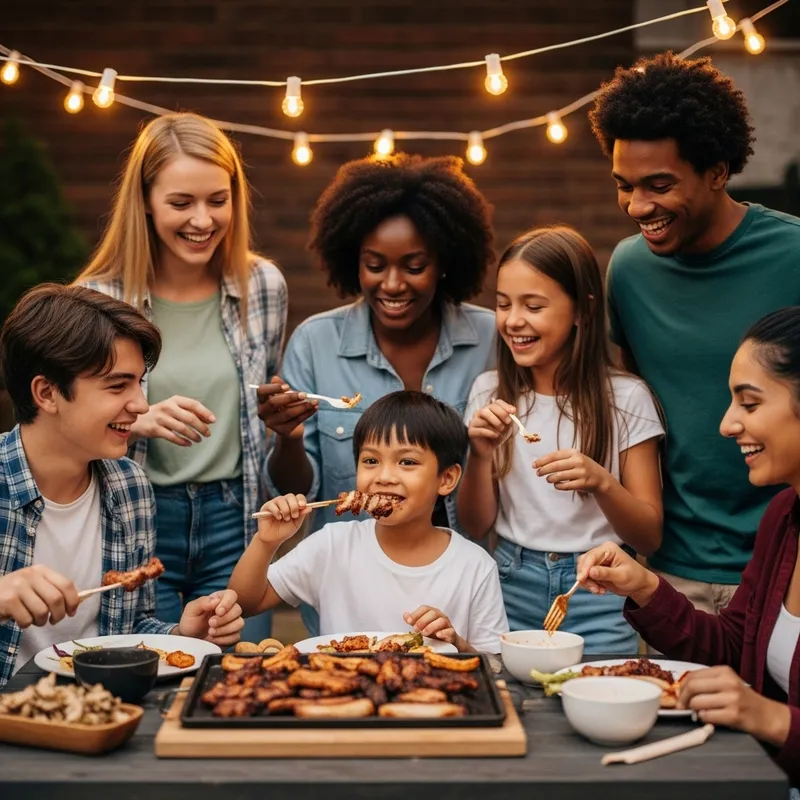 Filipino Kid Enjoying Samgyupsal with Friends