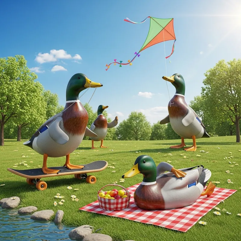 Wooden Mallard Duck Decoys Engaging in Fun Activities Wooden Mallard Duck Decoys Engaging in Fun Activities