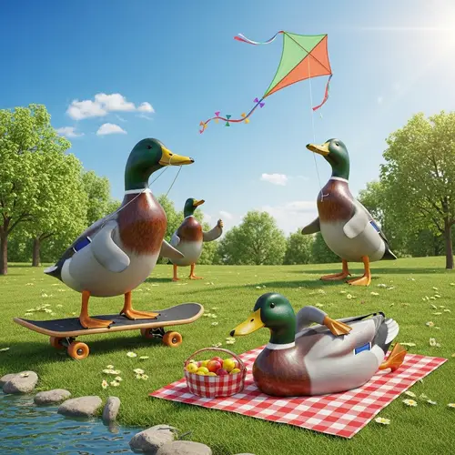 Wooden Mallard Duck Decoys Engaging in Fun Activities