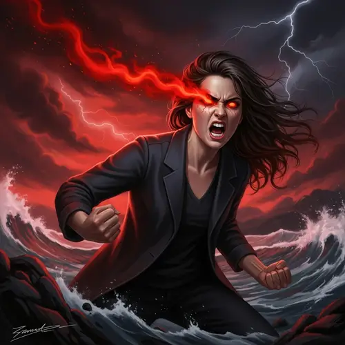 Woman's Fiery Fury: Expressive Artwork