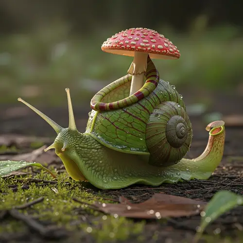 Snail with Pitcher Plant Body and Fly Agaric Mushroom