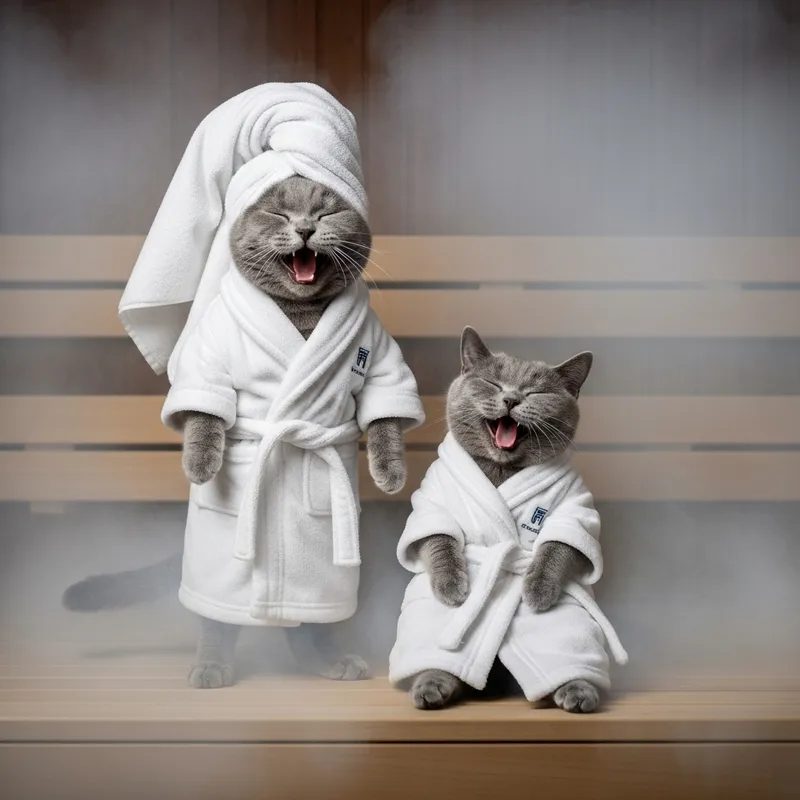 Grey Cats in Realistic Sauna Scene with High Resolution Detailing Grey Cats in Realistic Sauna Scene with High Resolution Detailing