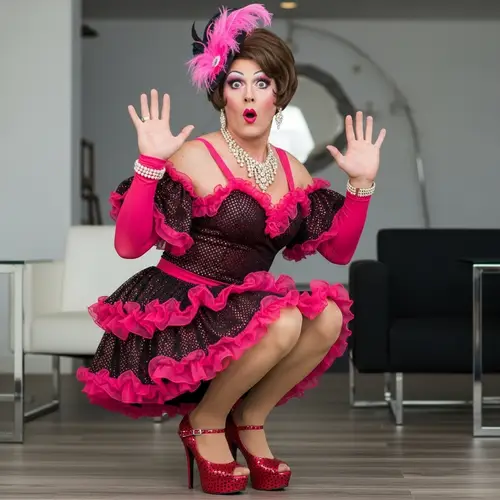 Surprised Male in Flamboyant Attire | Unique Fashion Moment