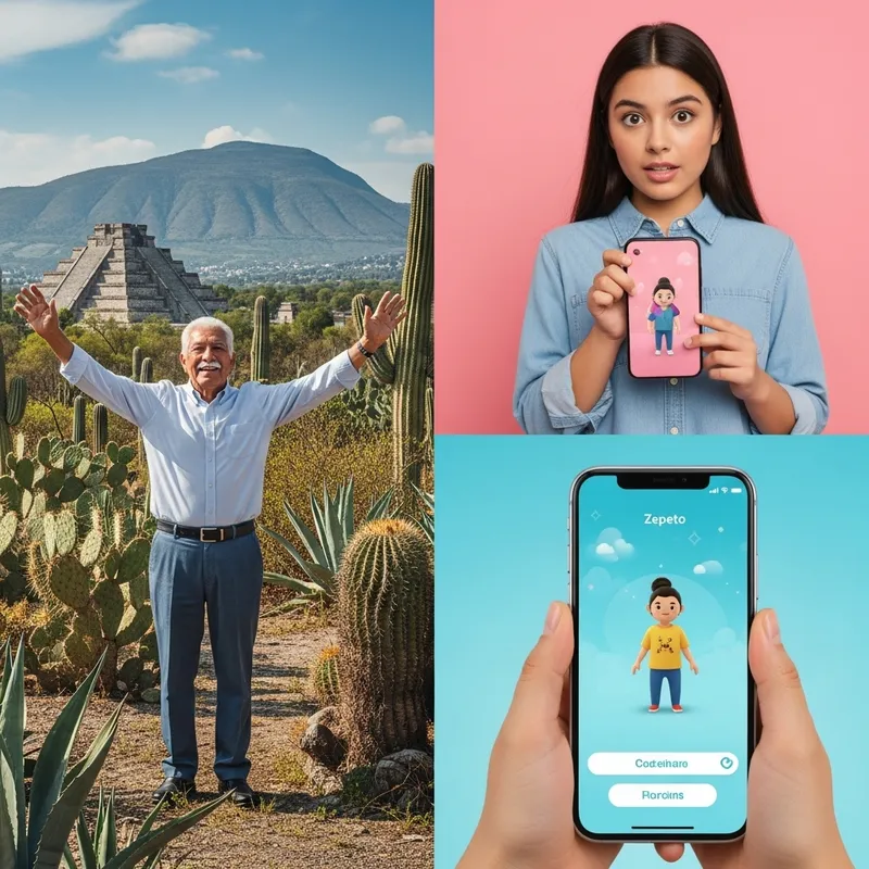 Elder Man & Daughter in Vibrant Mexican Landscape