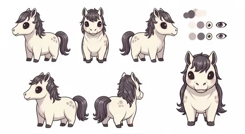 Cute Undead Horse Character Reference Sheet | Chibi-Style Design