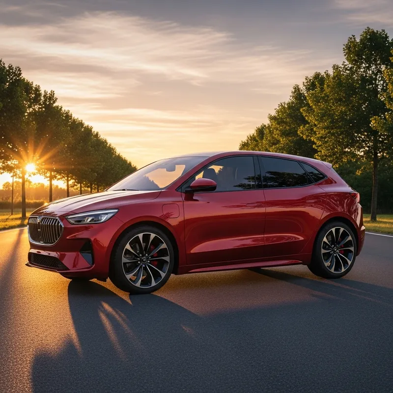 Sleek Red Car at Sunset