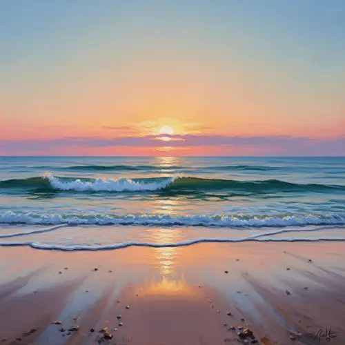 Tranquil Beach Sunset Oil Painting - Impressionism Artwork