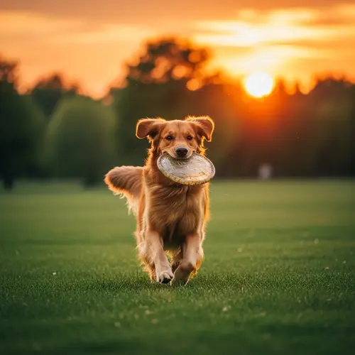 Playful Golden Retriever Galloping in Lush Park