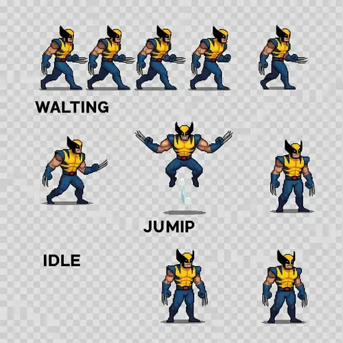 Pixelated Logan (Wolverine) Sprite Sheet - 2D Animations