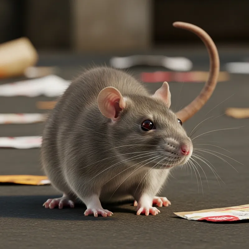 Detailed Depiction of a Common Rat | Healthy Grayish-Brown Coat & Radiant Pink Eyes Detailed Depiction of a Common Rat | Healthy Grayish-Brown Coat & Radiant Pink Eyes