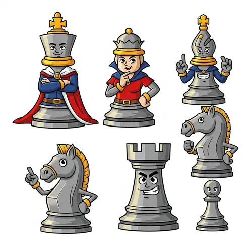 Lively Animated Chess Pieces for Children's Comic Book