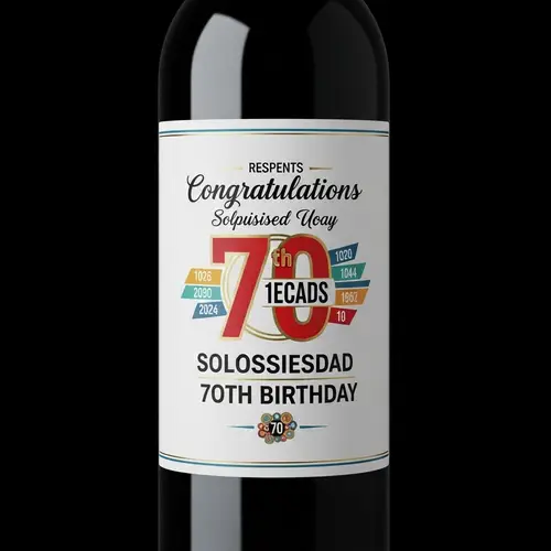 Elegant 70th Birthday Wine Bottle Label Design