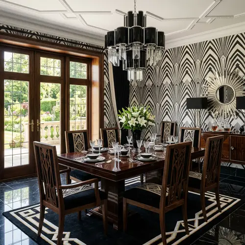 Classic Art Deco Dining Room Design | Elegant French Doors
