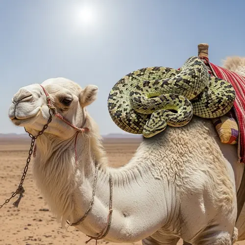 Desert Scene with Coiling Snake on Hump-backed Camel