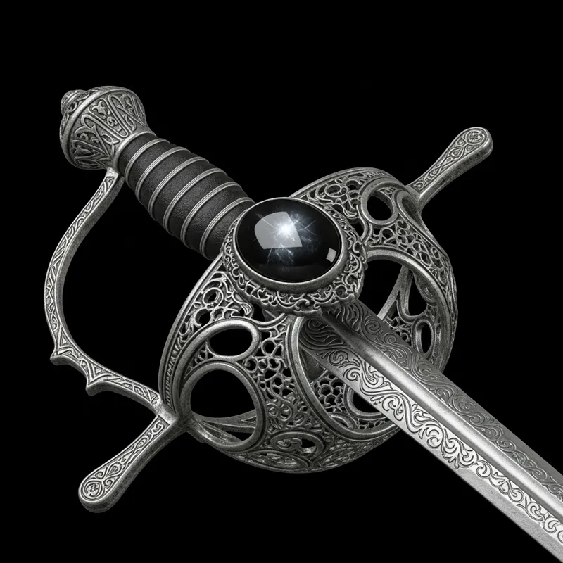 Cursed Rapier: Elegance and Danger in Metallic Grey