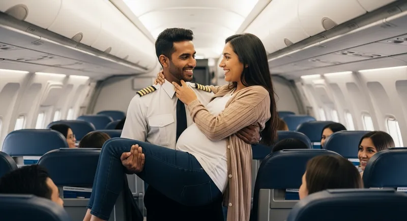 Joyful Pilot Carrying Pregnant Woman | Heartwarming Scene