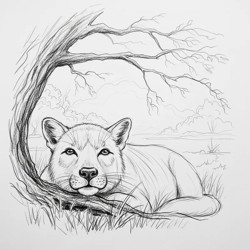 Tranquil Black and White Animal Sketch