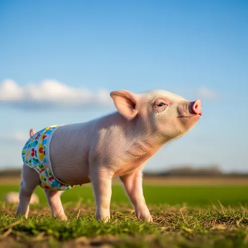 Adorable Baby Piglet in Colorful Diaper Walking Playfully