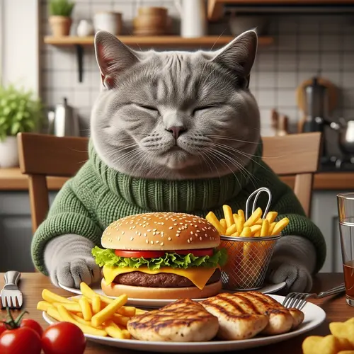 Realistic British Kitten in Green Sweater Eating