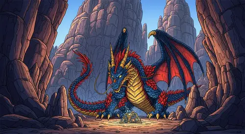Majestic Dark Dragon Seeking Hidden Treasure