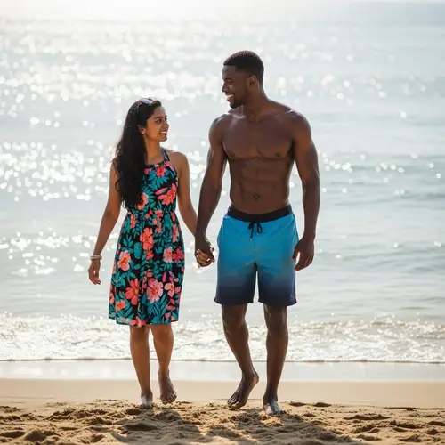 Engaging Beach Scene with South Asian Girl and Handsome Black Man