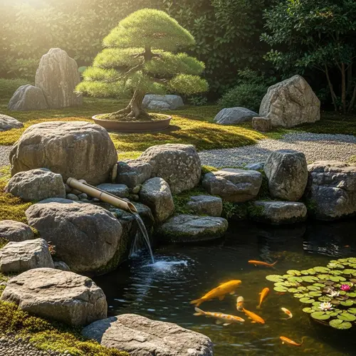 Tranquil Rock Garden: Serene Harmony in Morning Sunlight