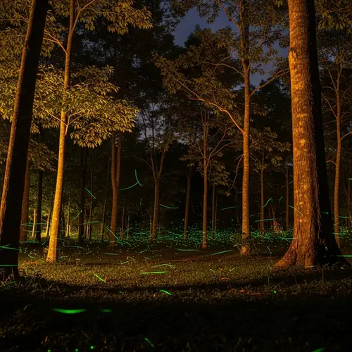 Mystical Forest Illuminated by Fireflies - Captivating Nature Beauty