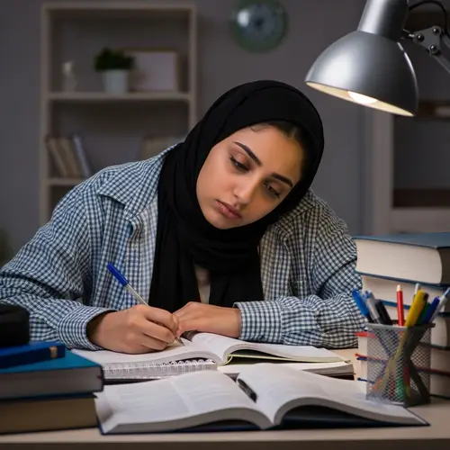 Exhausted Middle-Eastern Female Student Struggling to Study