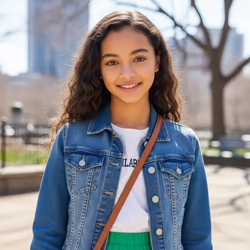 Joven chica morena con sonrisa brillante y outfit primaveral en parque urbano