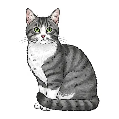 Illustration of a Gray and White Cat with Stripes