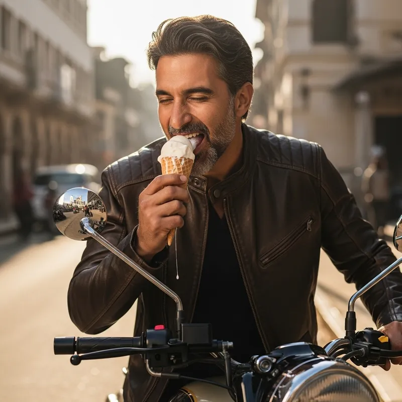 Shah Rukh Khan Enjoying Ice Cream on Motorbike
