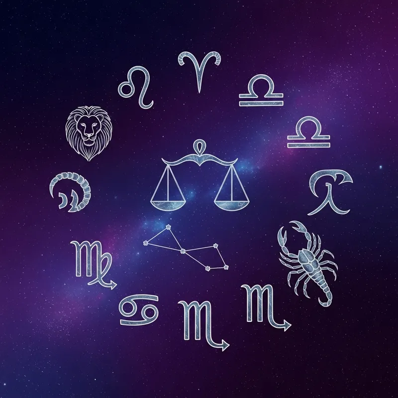 Celestial Astrological Signs on Enchanting Purple-Blue Background Celestial Astrological Signs on Enchanting Purple-Blue Background
